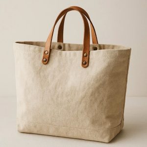 4 Heavy Duty Canvas Market Tote with Leather Handles Shopper Bag